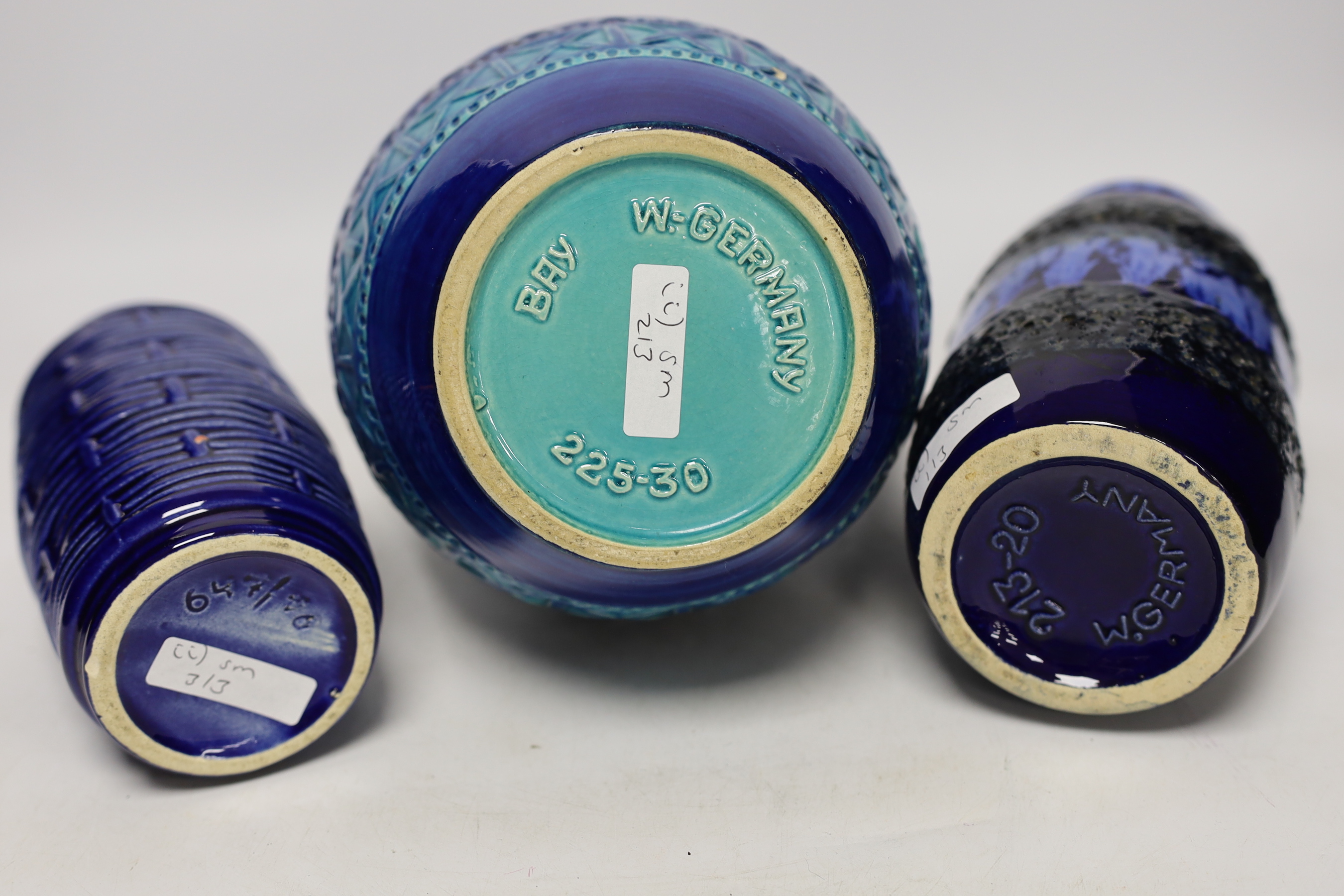 Three West German pottery vases including Bay, tallest 30cm